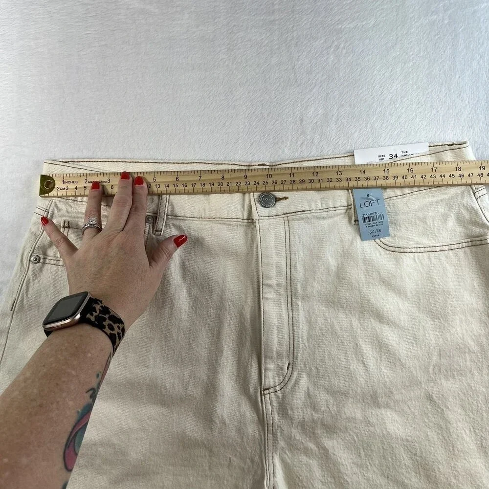 LOFT Plus 34 18 Petite Shorts Baggy High Waist Boyfriend‎ Raw Hem Denim Stretch